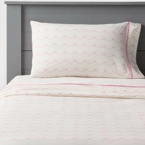 NWT Pillownfort Twin Cotton Sheet Set bow print 220 thread count